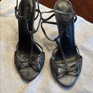 White House Black Market Silver Strappy Heels